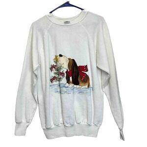 Vintage Dog Puppy‎ Sweatshirt Crewneck Size X-Large Made In Usa White